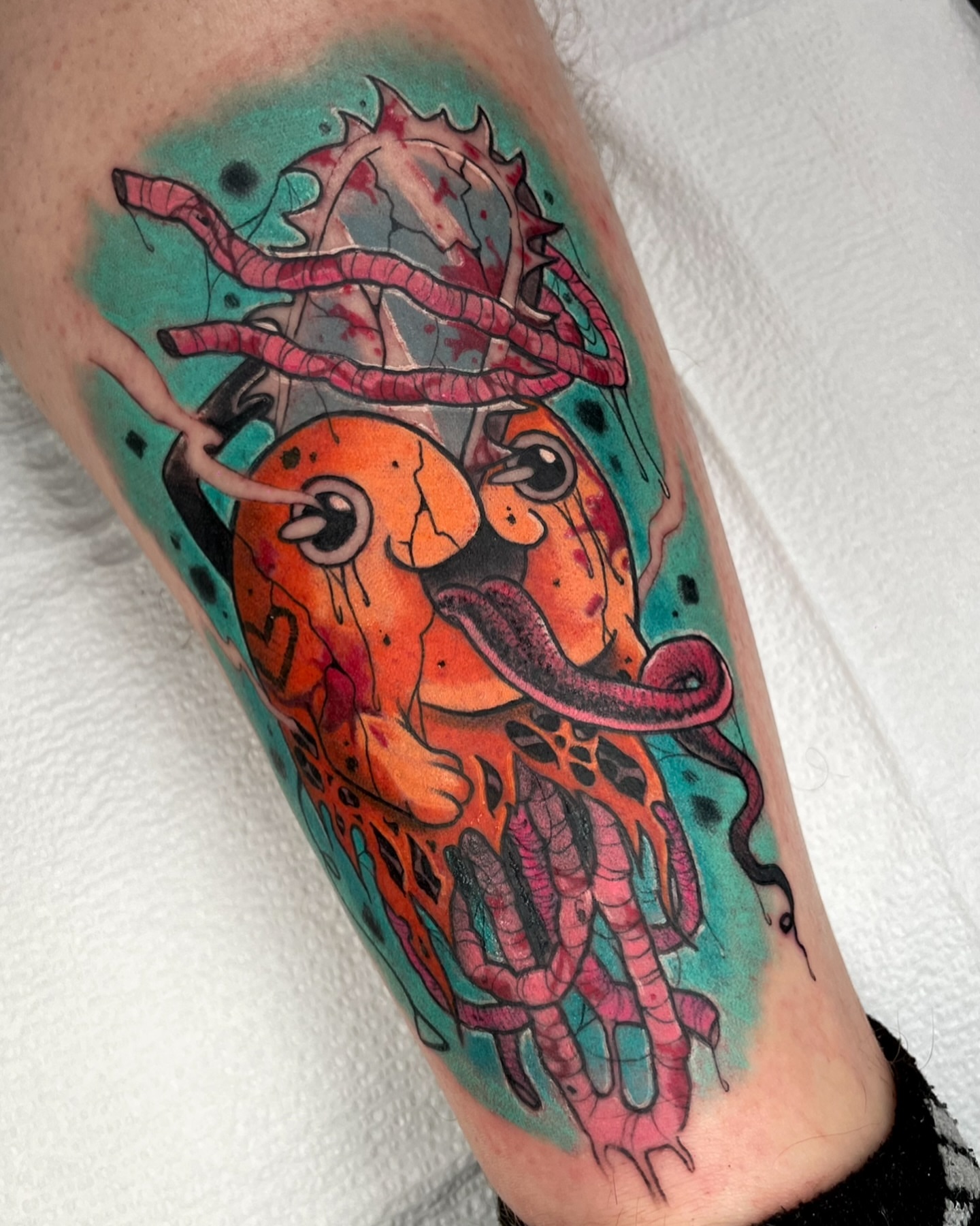 Octopus new school tattoo on the forearm by Kathryn the Tooth Collector