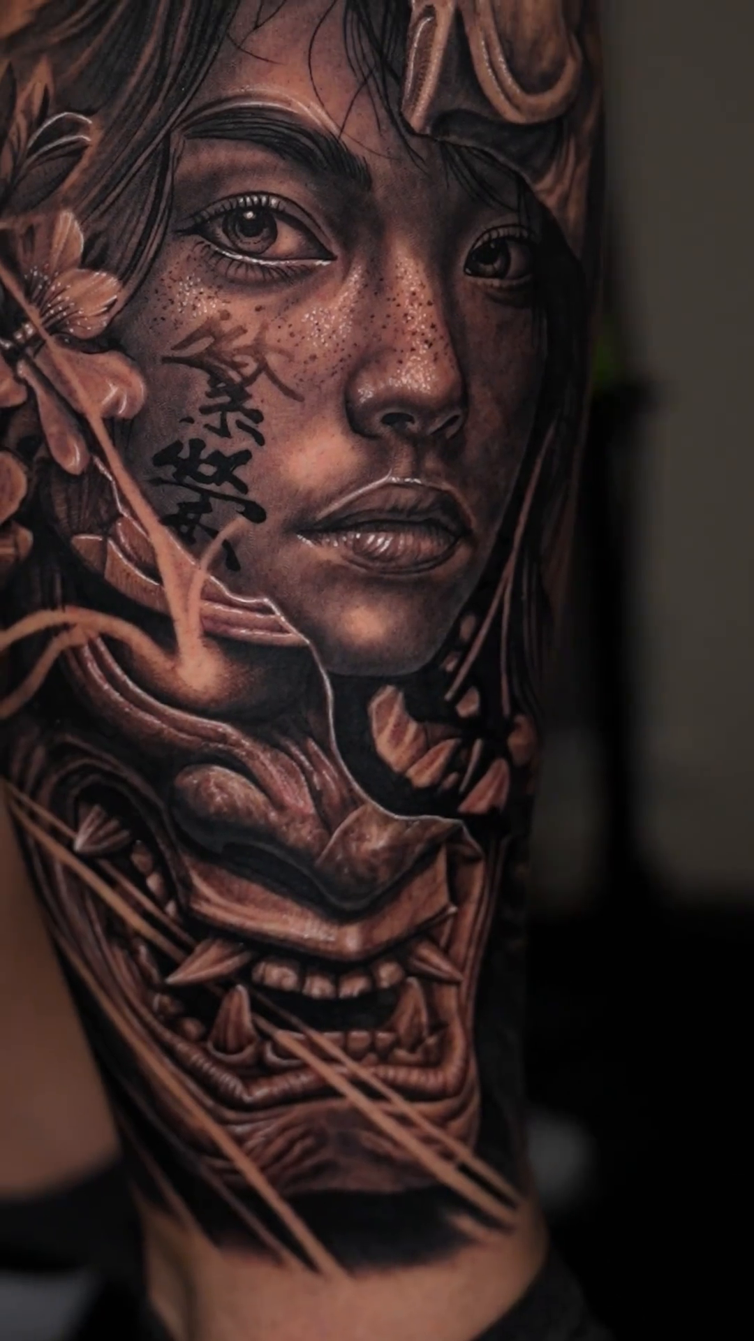 Woman and oni mask japanese irezumi tattoo by Steven tattoo