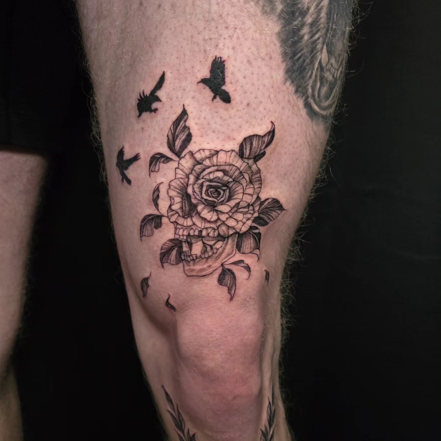 Rose and birds realism tattoo on the forearm by Utah Tattoo Artist