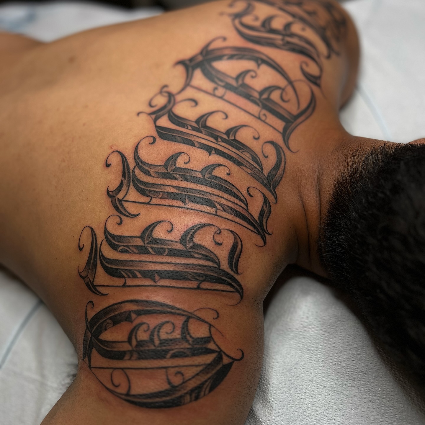 Script lettering lettering script tattoo on the shoulder by Aleckzi Ramos