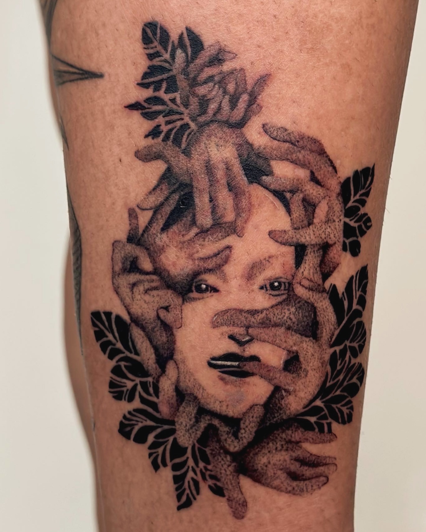 Tattoo by @kuropink_tattoo — dotwork, realism
