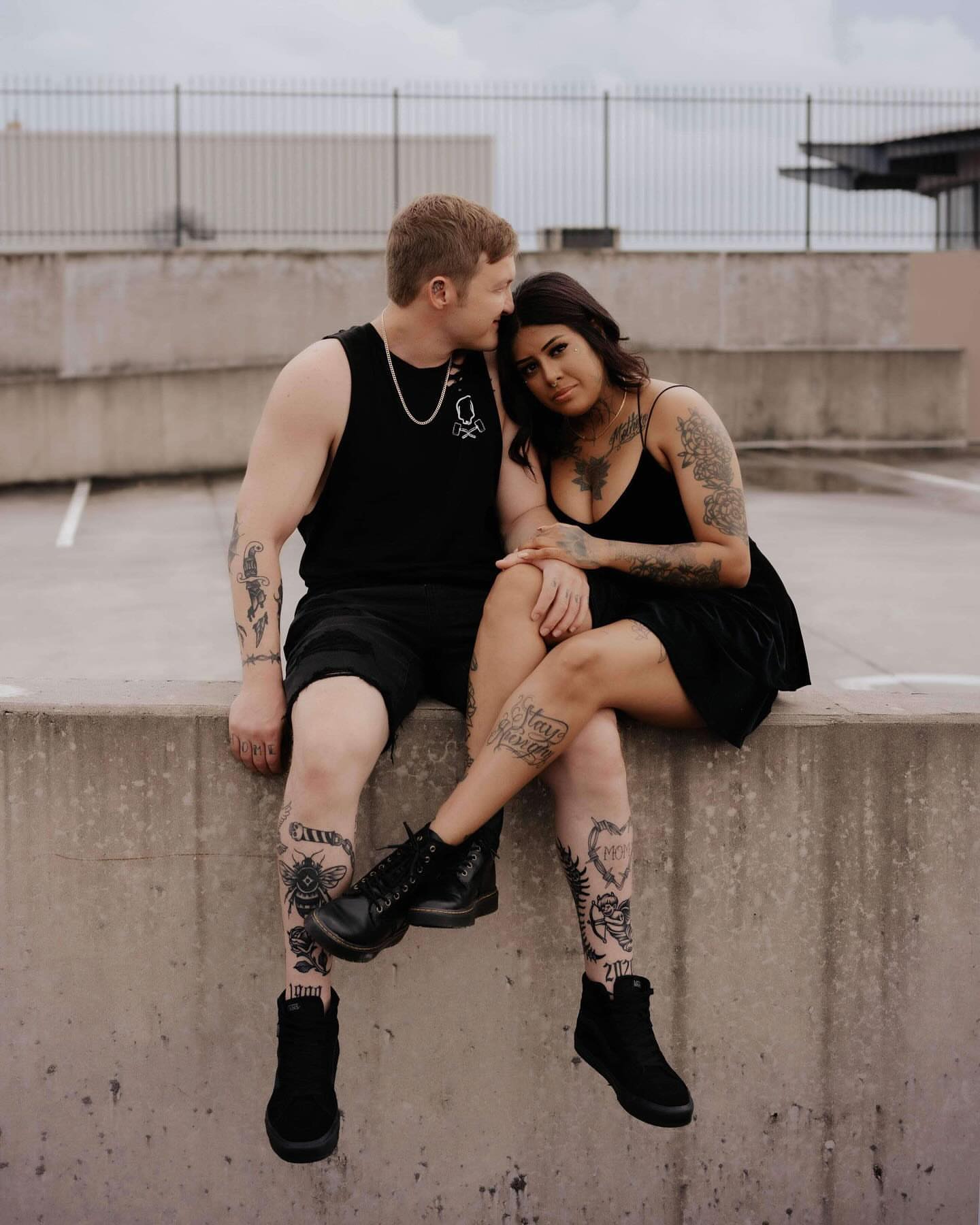 Tattooed couple black and grey tattoo on the leg by ♡ 𝒜𝓂𝒾𝓃𝒶 𝐵𝒽𝒶𝓉𝓉𝒾 ♡