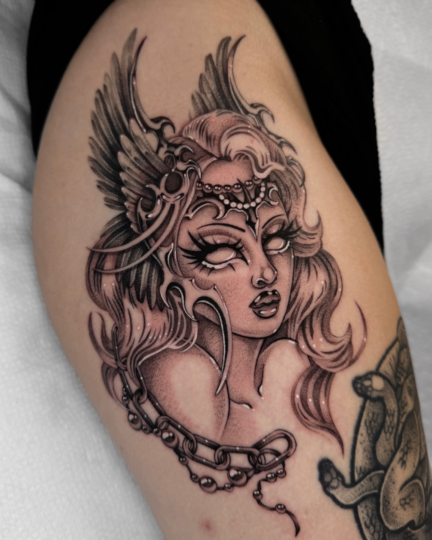Tattoo by @ellafromhella — black_and_grey, realism