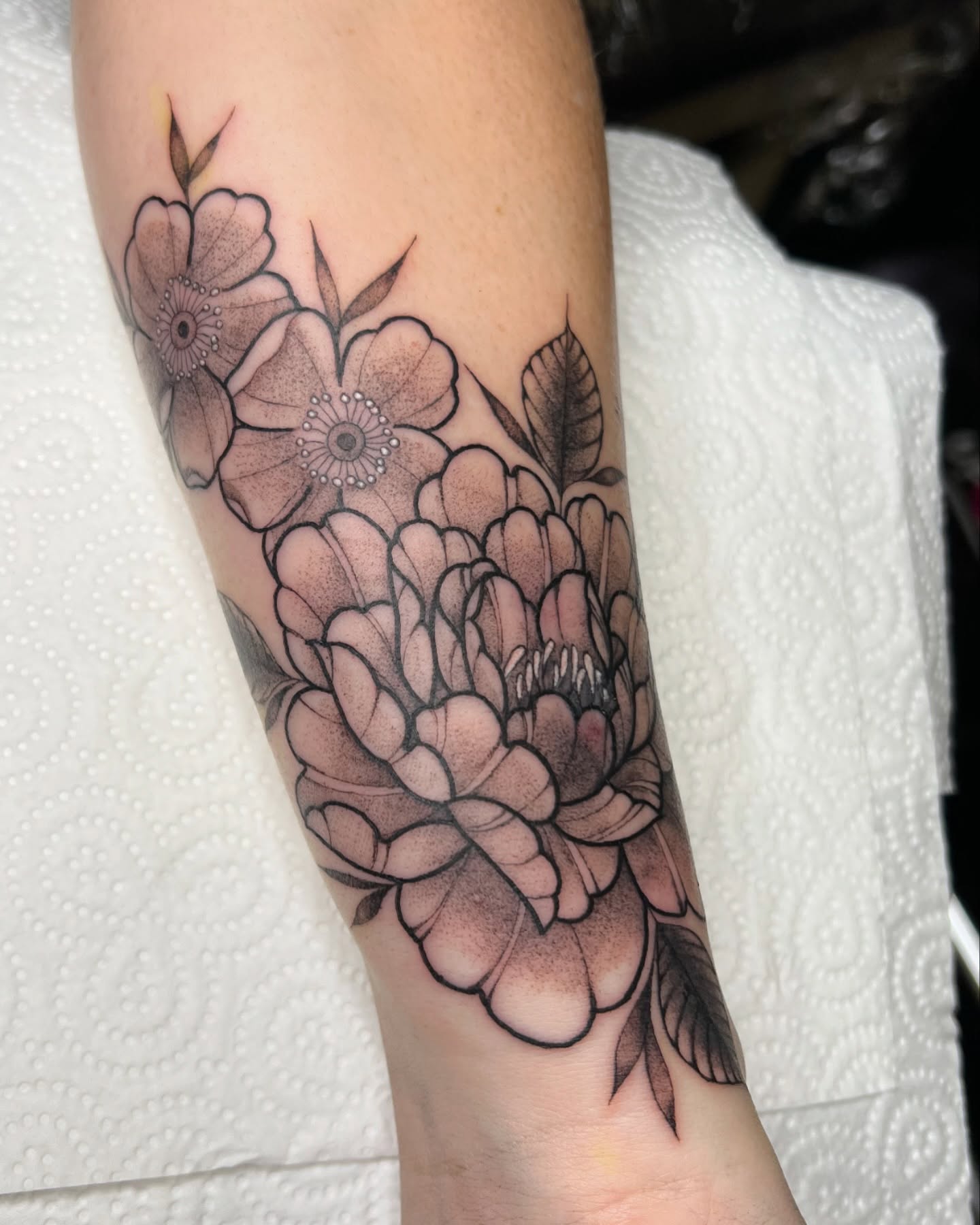 Tattoo by @courtneylloydtattoos — dotwork, black_and_grey