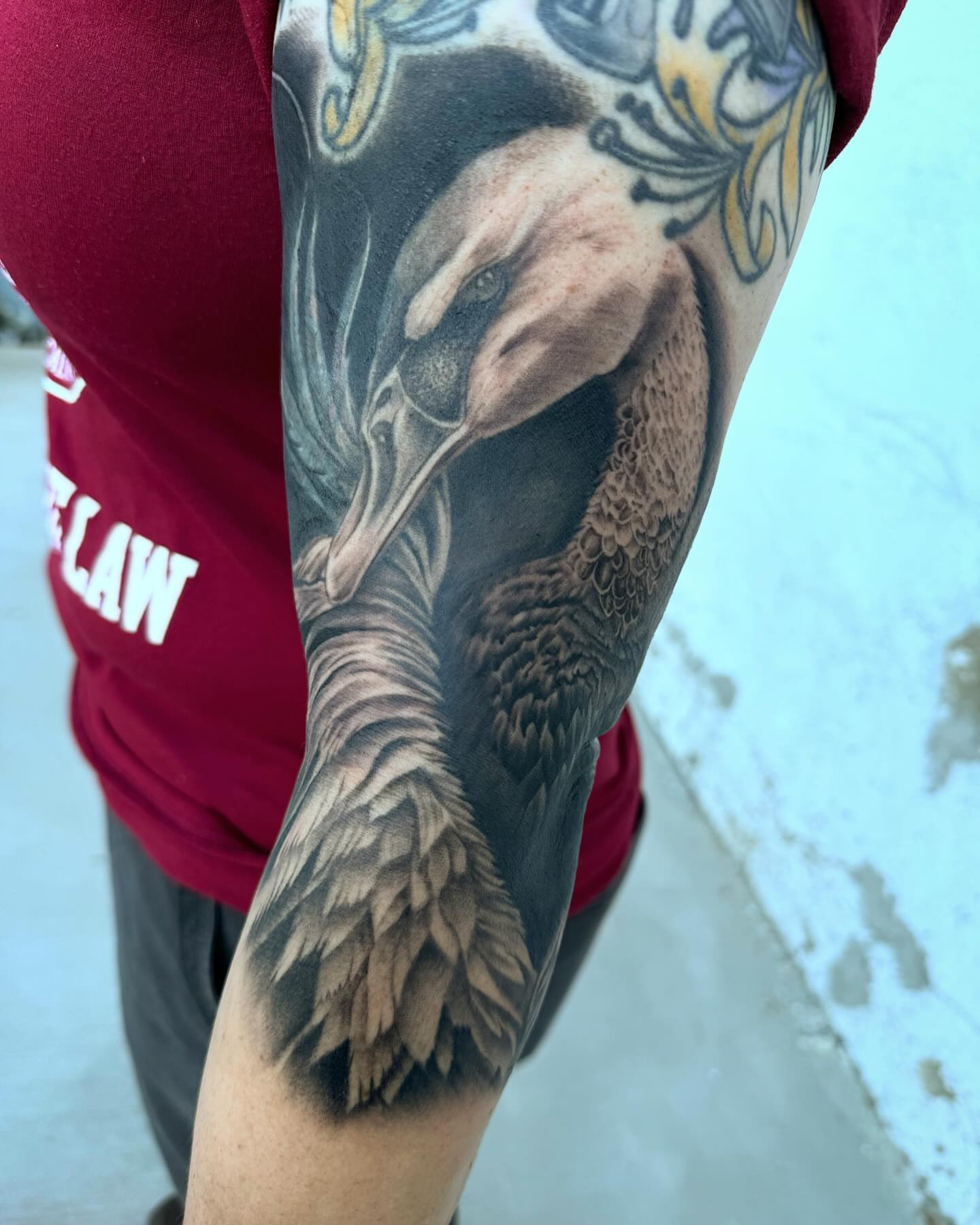 Swan realism tattoo on the forearm by Bernie calderon, Fresno, California