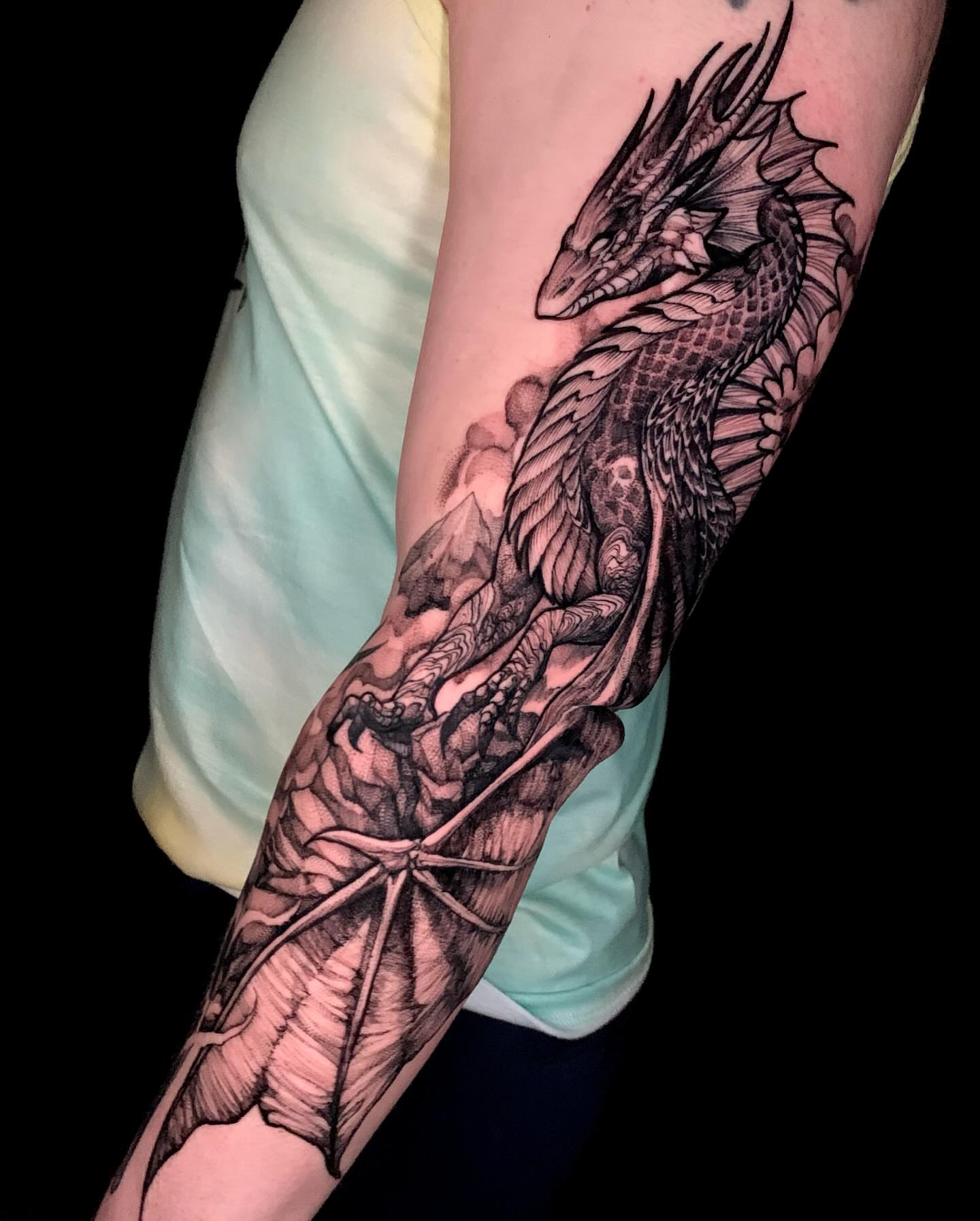 Dragon realism tattoo on the forearm by ⚔ Dylan Smith ⚔, Richmond, Virginia
