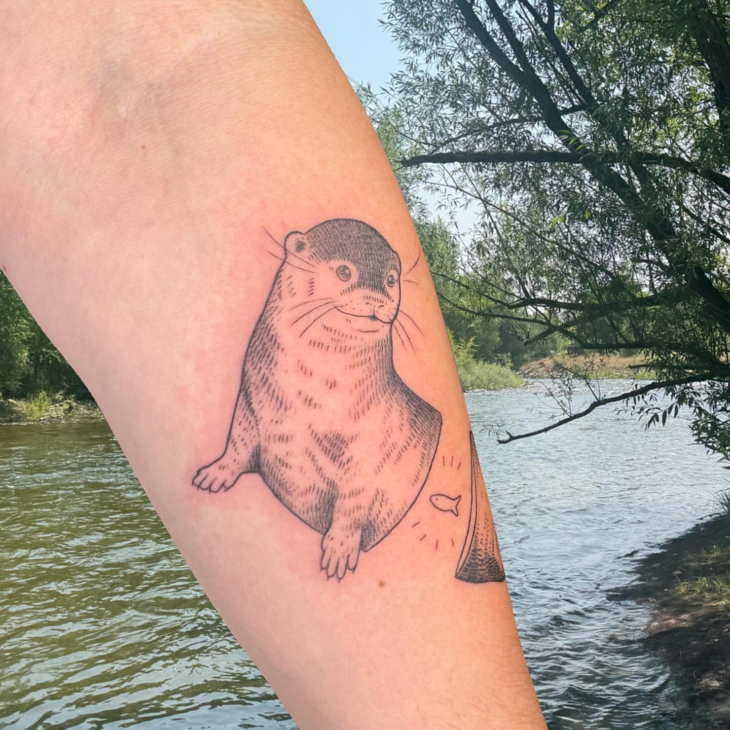 Otter realism tattoo on the forearm by Ivy
