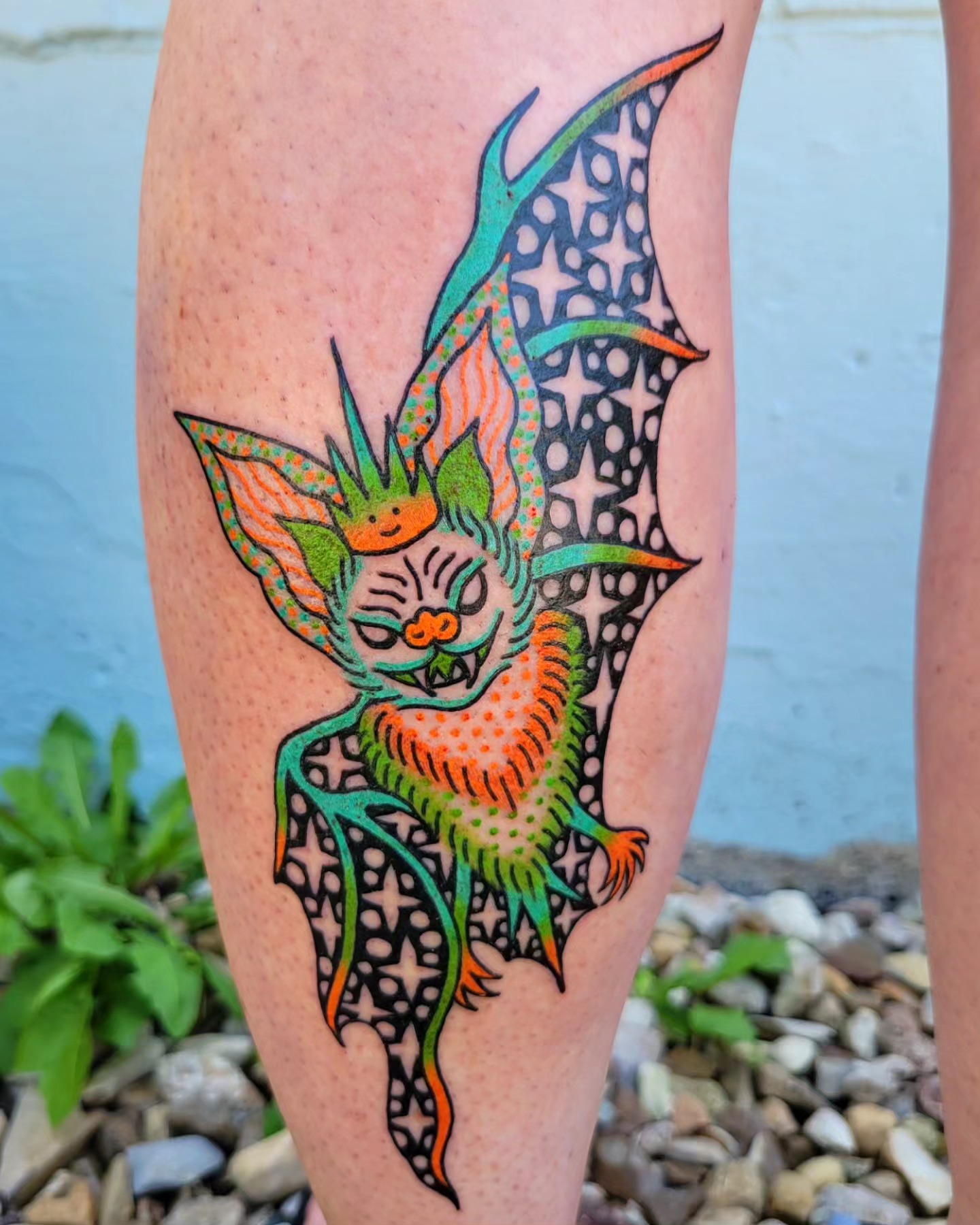 Monster dotwork tattoo on the forearm by Cat Wong意藝