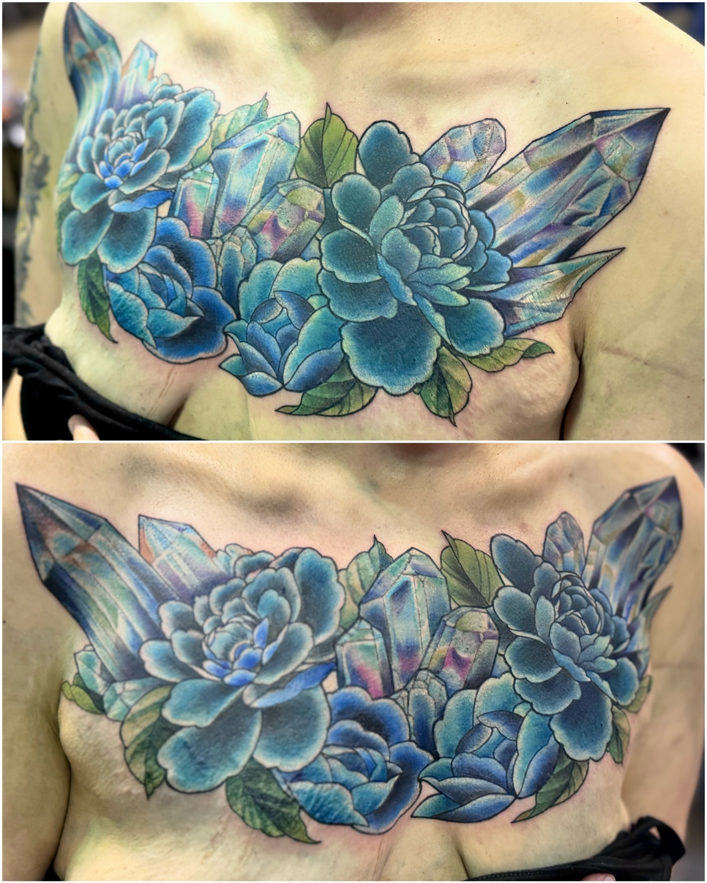 Succulents and crystals realism tattoo on the chest by William Worley