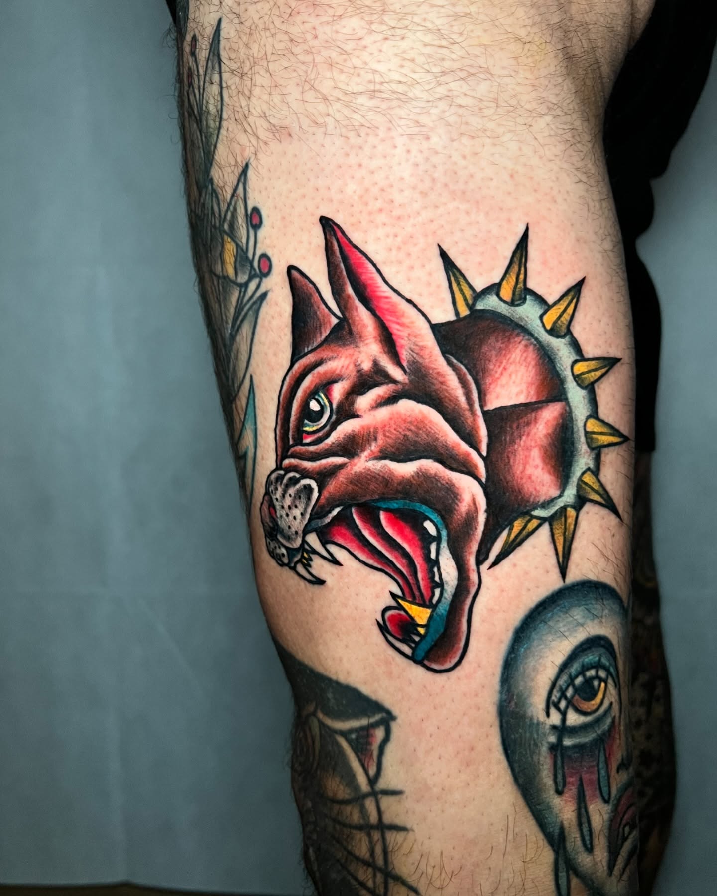 Rhino head American traditional tattoo on the forearm by Alessandro Pennella