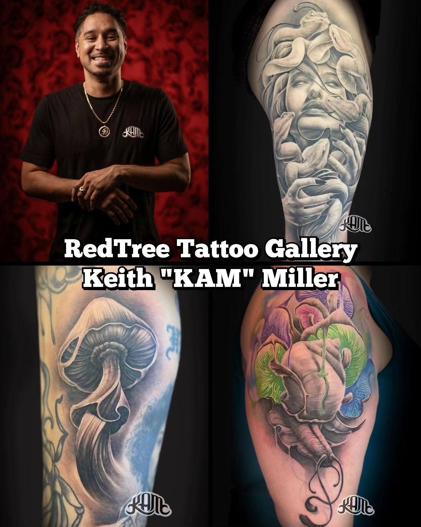 Mushroom realism tattoo on the upper arm by Keith (KAM) Miller
