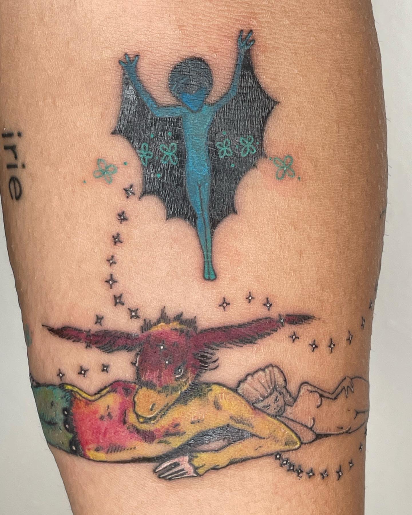 Bat and angel American traditional tattoo on the thigh by β±βΏβ° π π π° π πΎ β±βΏβ°