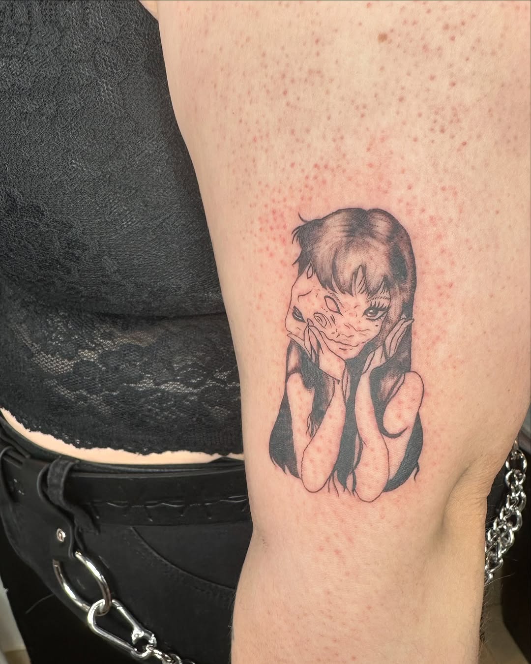 Two-faced girl realism tattoo on the forearm by Cherry🥀