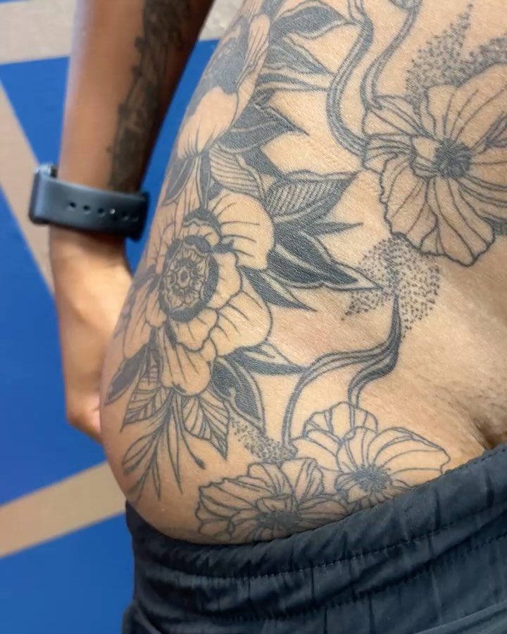 Floral arrangement dotwork tattoo on the forearm by ✨Cyerra Lynne✨