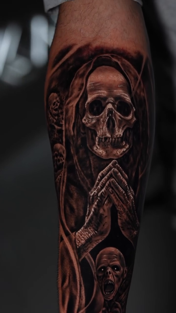 Grim reaper and demons dark realism tattoo by Yohandri Sosa