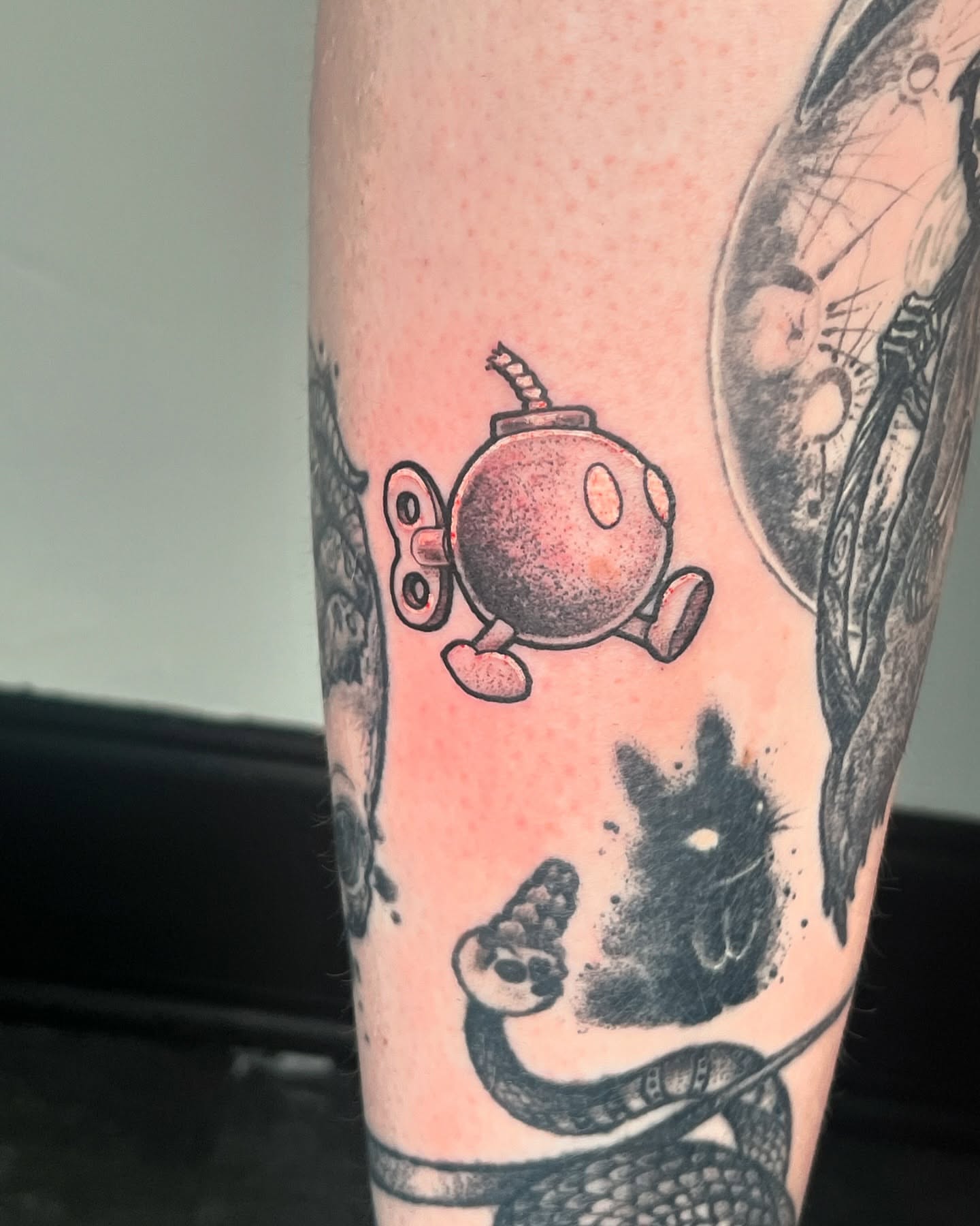 Robot bomb dotwork tattoo on the forearm by Vincent C DiBiaso, Covington, Kentucky