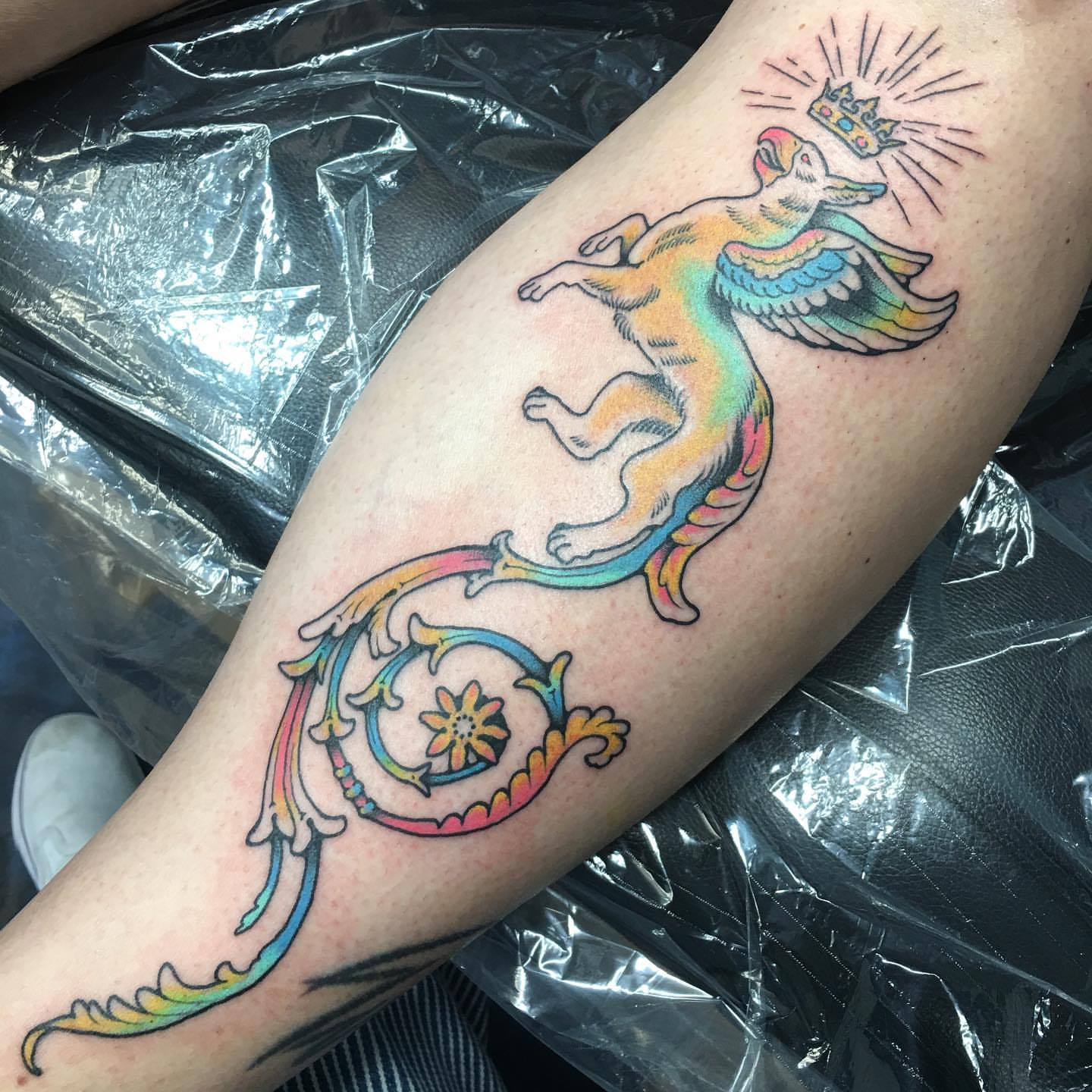 Mythical creature new school tattoo on the forearm by Abbey Martin, Nashville, Tennessee