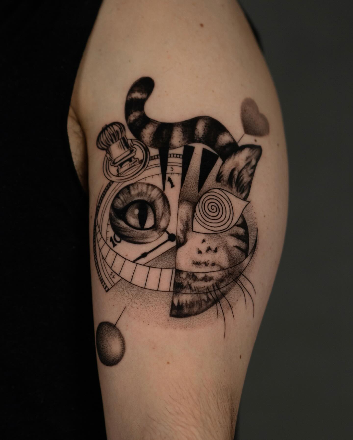 Cat dotwork tattoo on the forearm by Valery Cardona