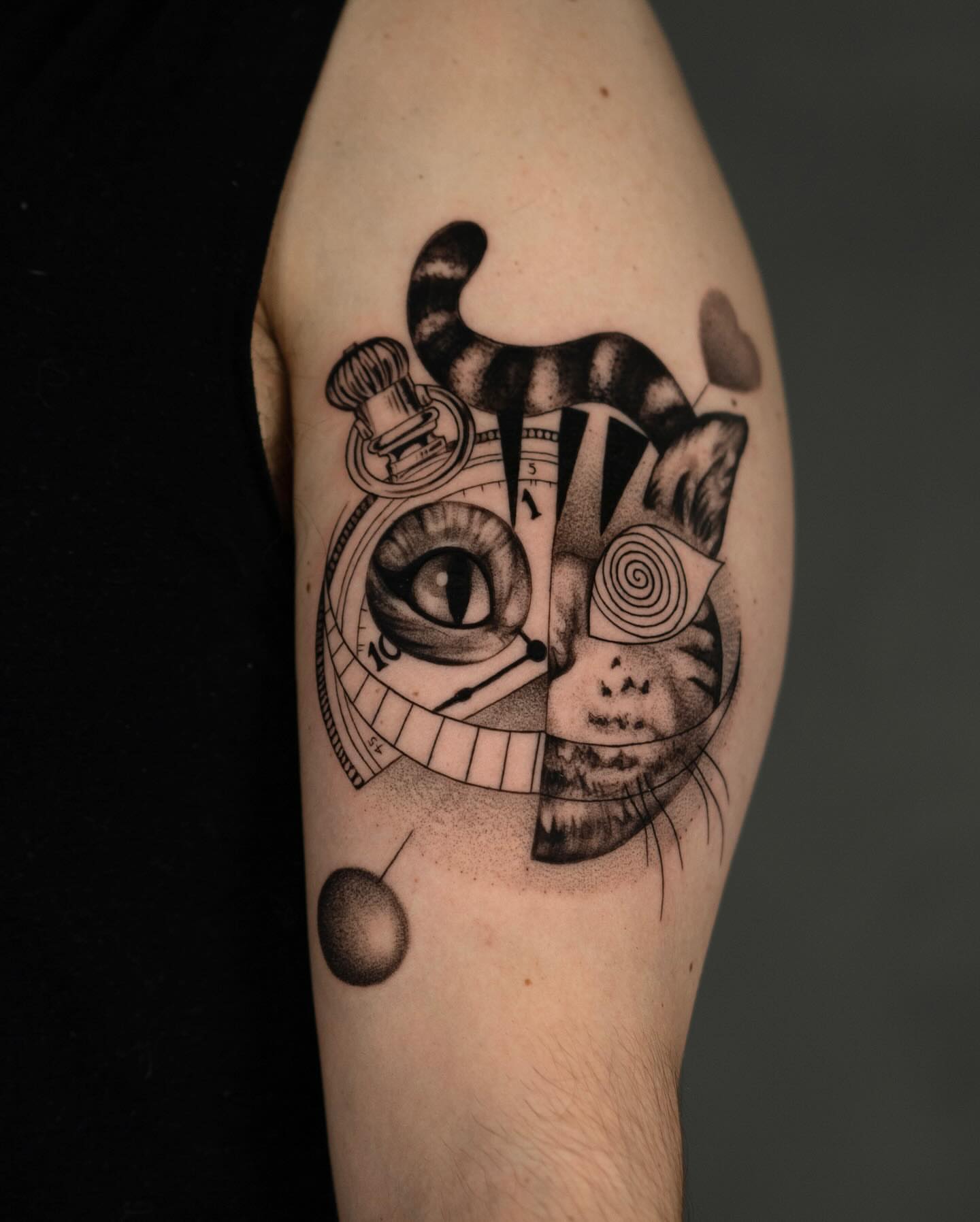 Cat dotwork tattoo on the forearm by Valery Cardona
