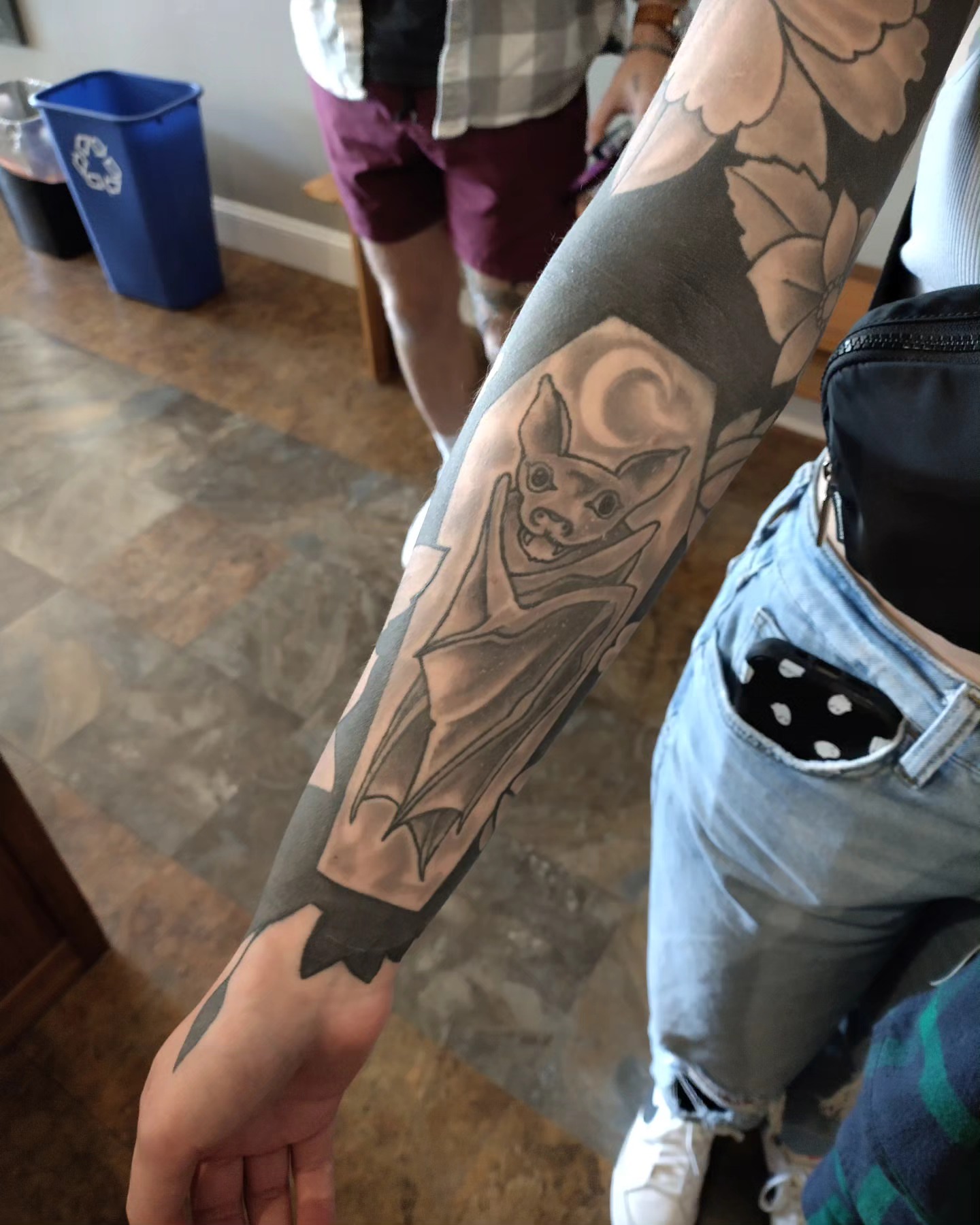Bat black and grey tattoo on the forearm by Matt Williamson