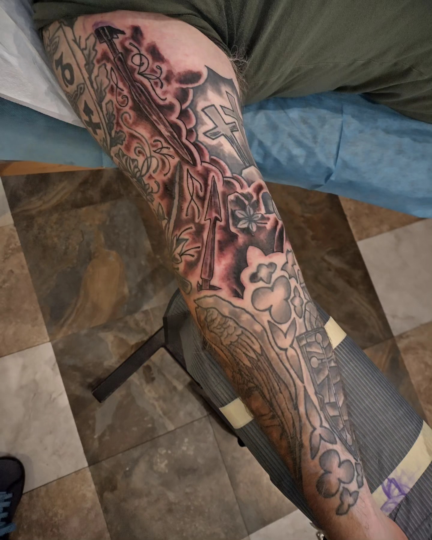 Religious symbolism American traditional tattoo on the forearm by Matt Williamson