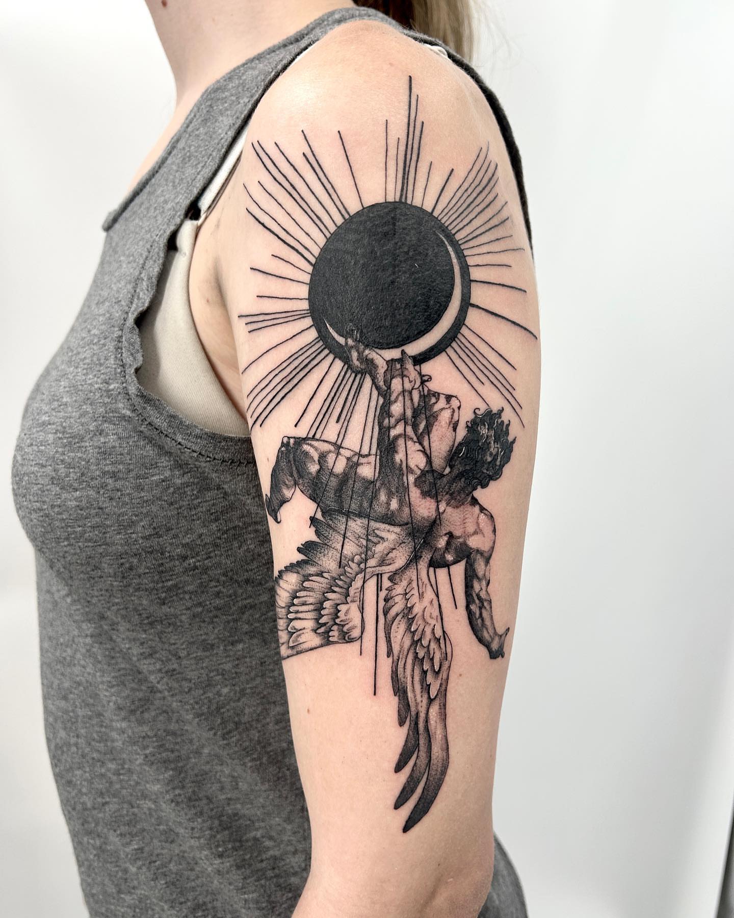 Tattoo by @notmarytattoos — black_and_grey, realism