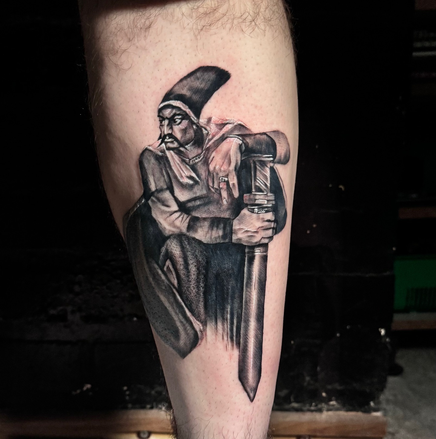 Man with sword realism tattoo on the forearm by ππππππ