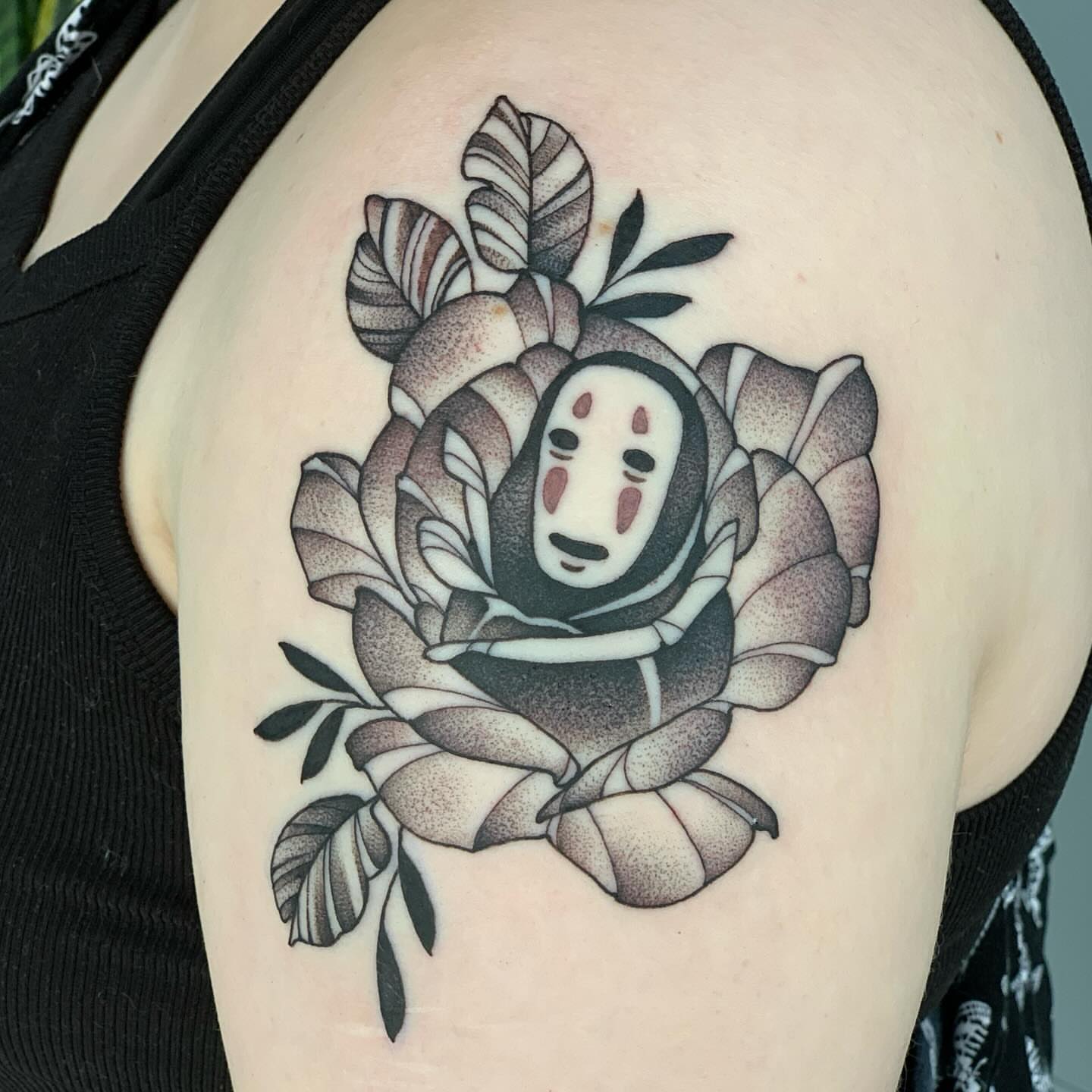 Tattoo by @andifitztattoo — dotwork, anime