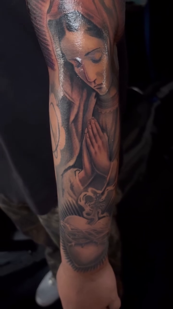 Virgin Mary with Sacred Heart realism tattoo by J.diaz🎖️