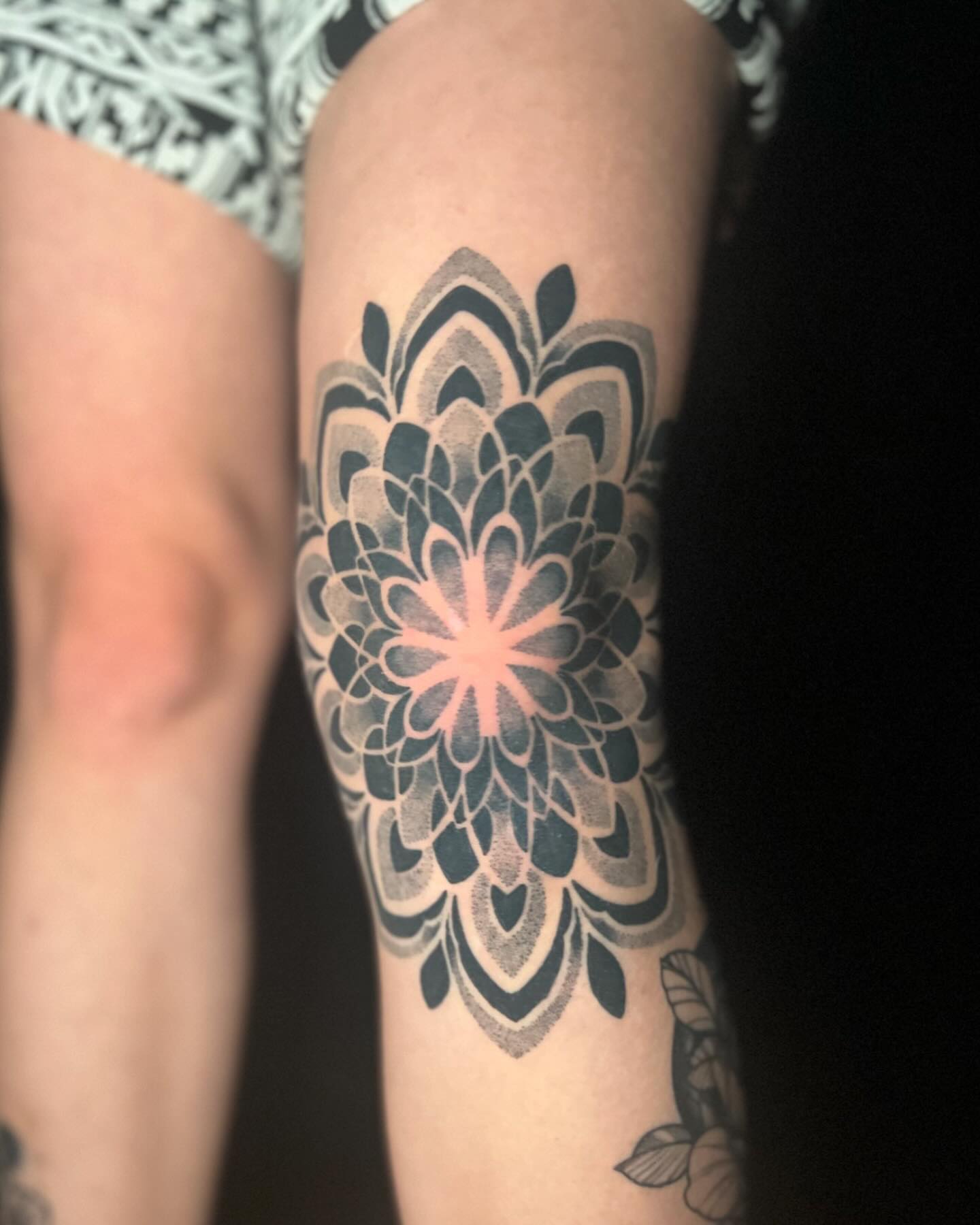 Mandala black and grey tattoo on the forearm by Brooke, Kansas City, Missouri