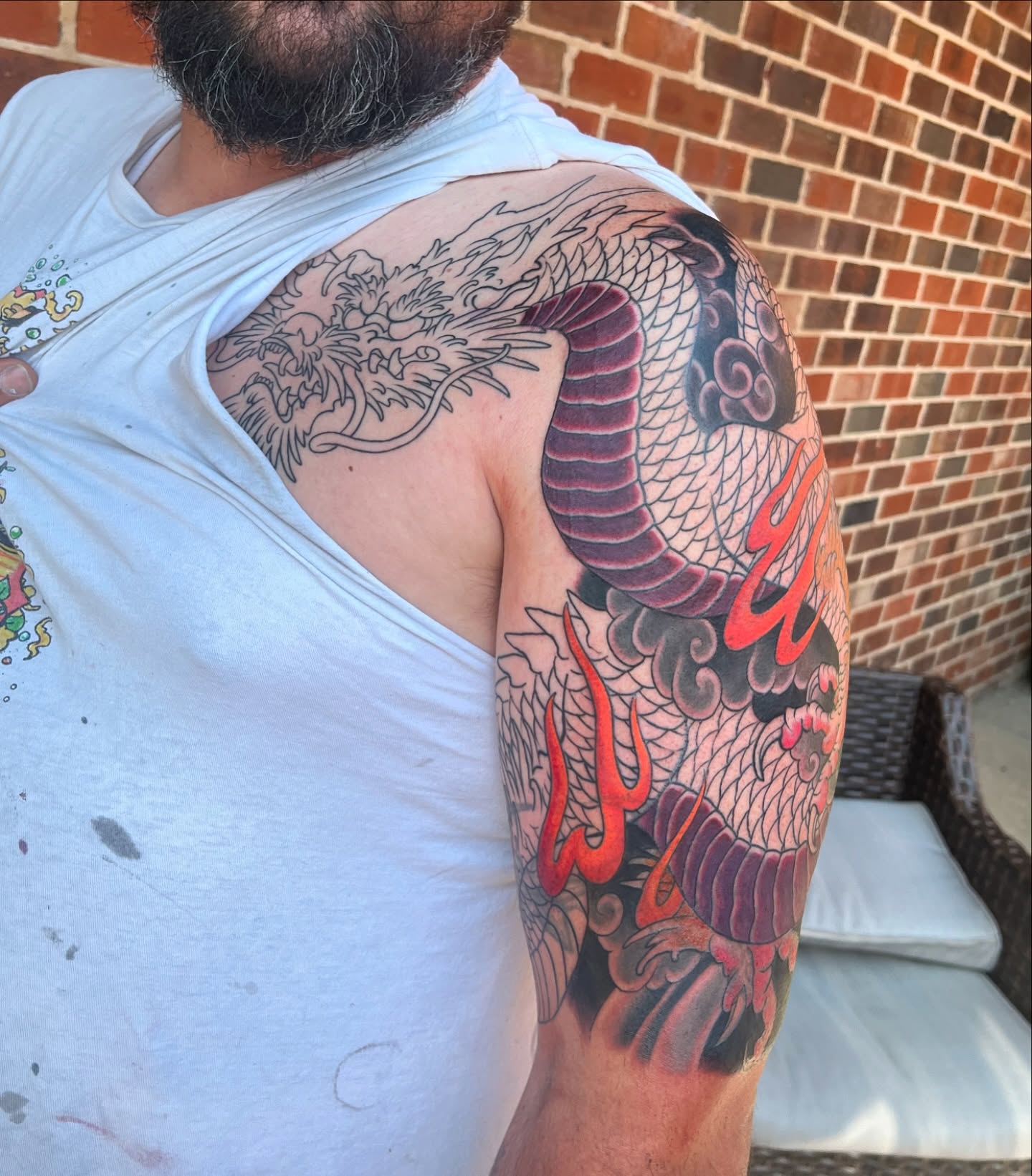 Dragon japanese irezumi tattoo on the shoulder by Angelique Sanders, Tellico Plains, Tennessee