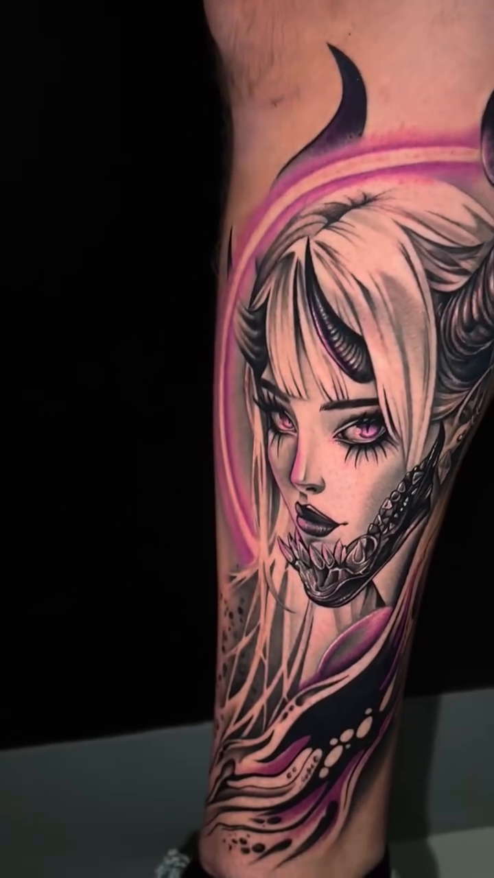 Demonic woman dark realism tattoo by Chynna J El-Ayazra