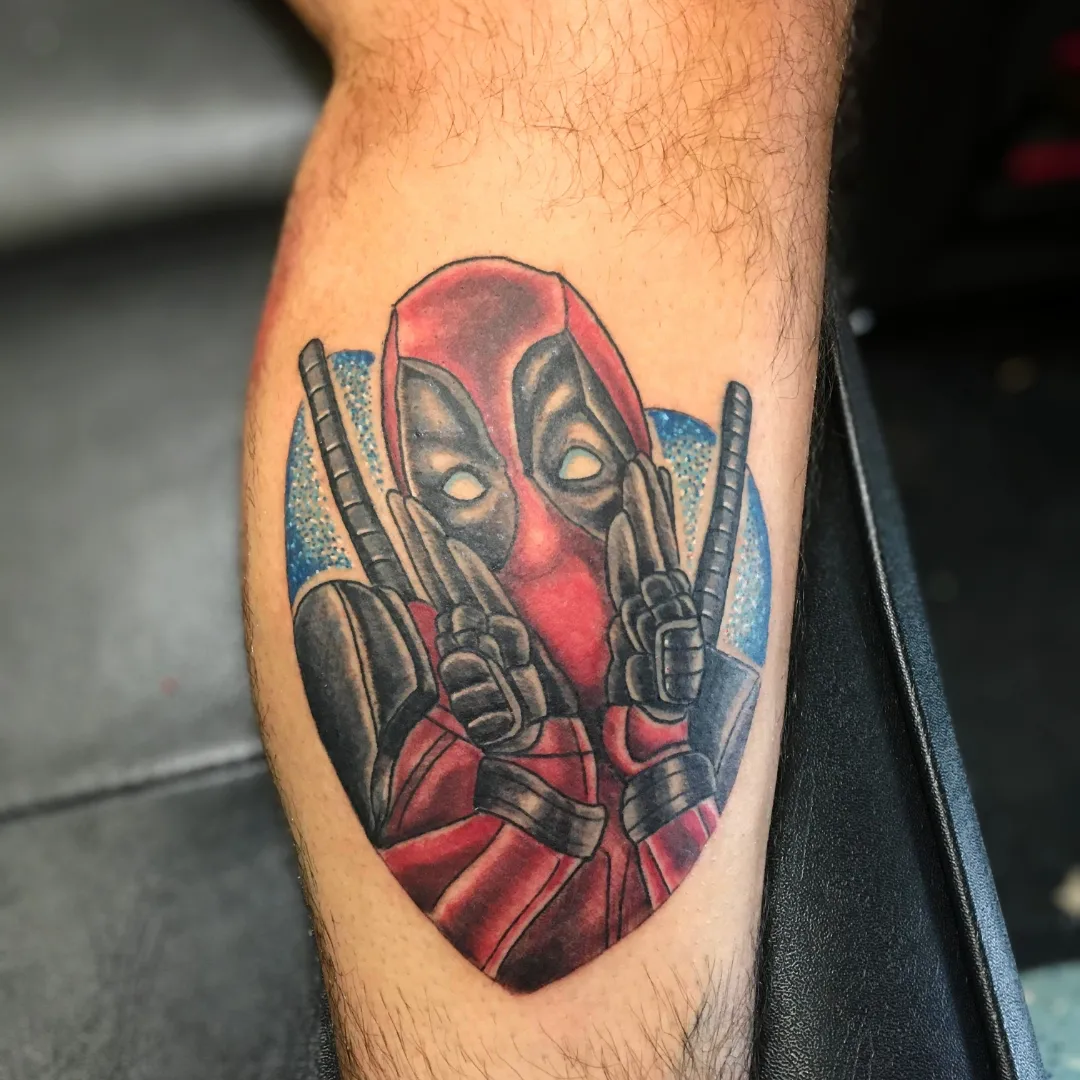 Deadpool new school tattoo on the forearm by Rando Rad
