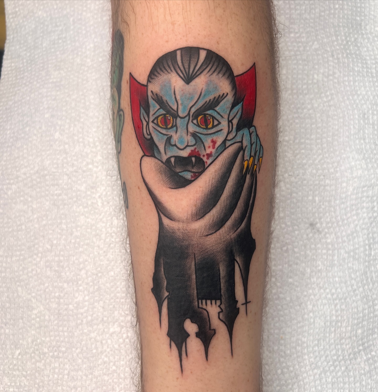 Vampire American traditional tattoo on the forearm by Tattoo & Body Artist, Gastonia, North Carolina