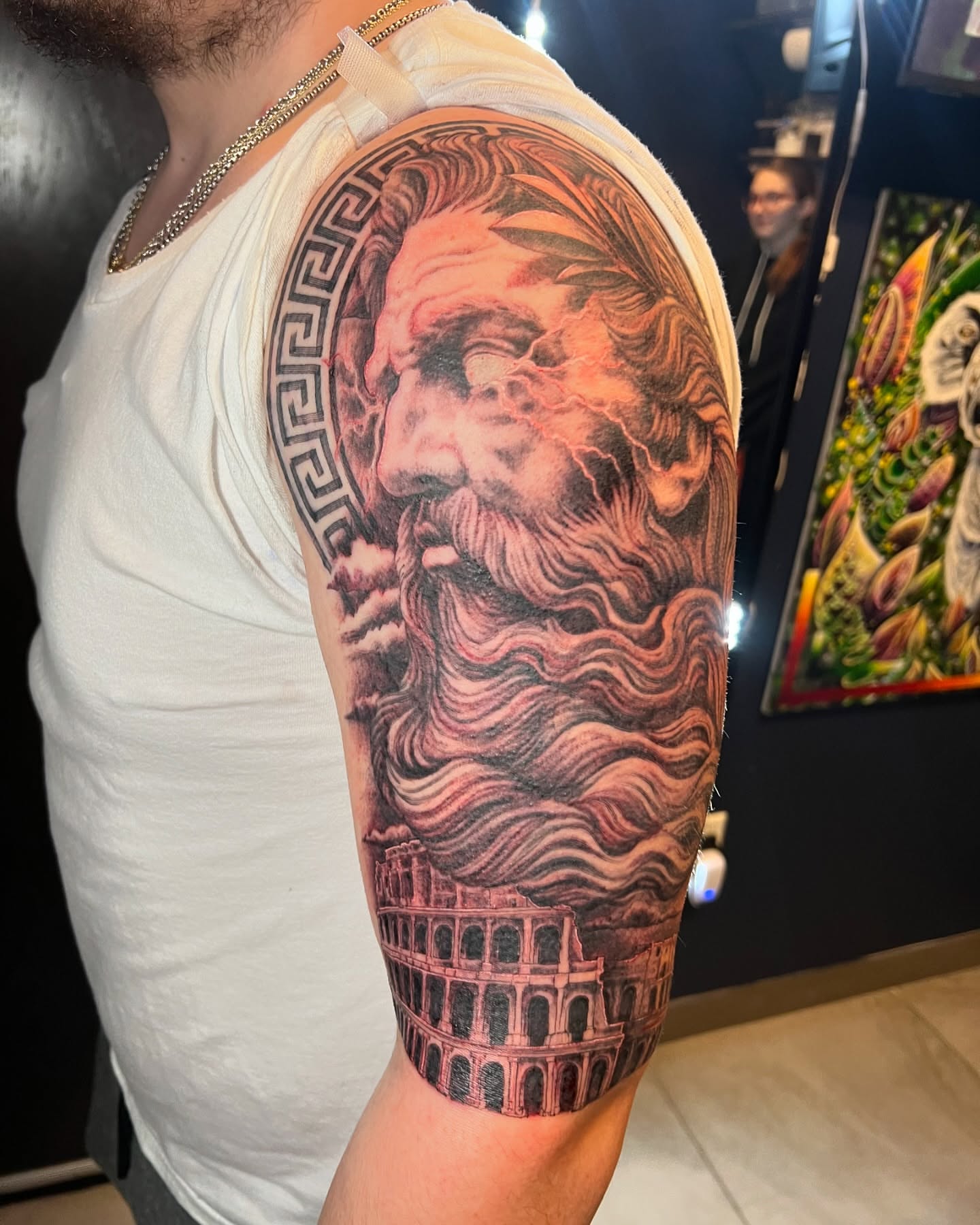 God-like figure realism tattoo on the forearm by Vincent C DiBiaso, Covington, Kentucky