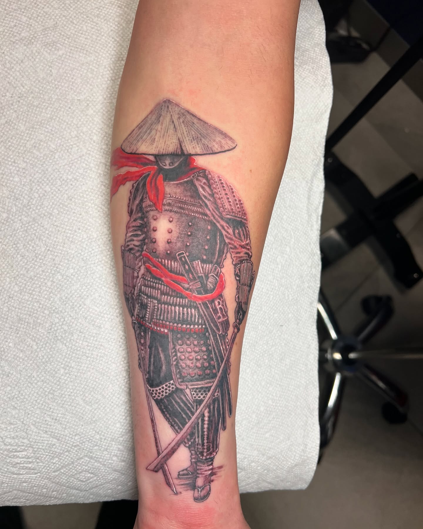 Samurai warrior black and grey tattoo on the forearm by Vincent C DiBiaso, Covington, Kentucky