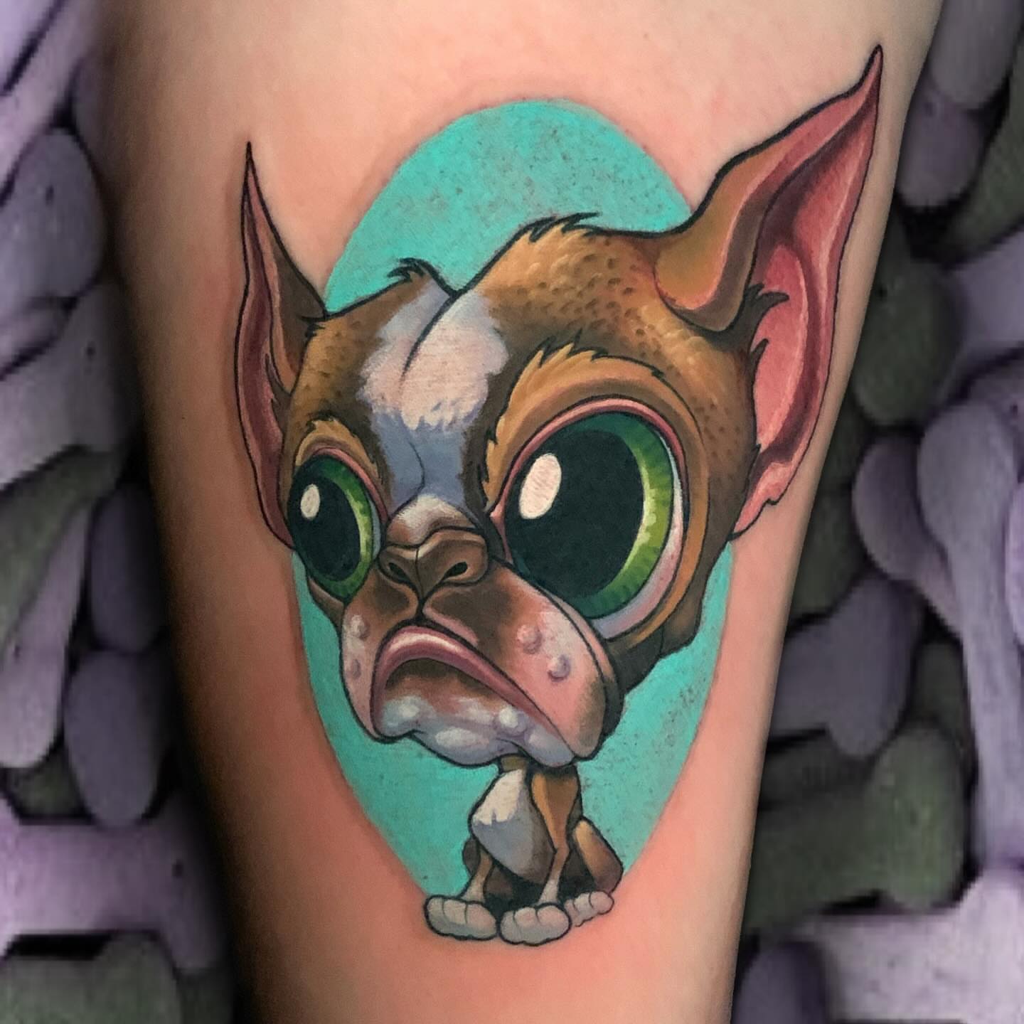 Gizmo dotwork tattoo on the forearm by Joshua L Wilson, Dayton, Ohio