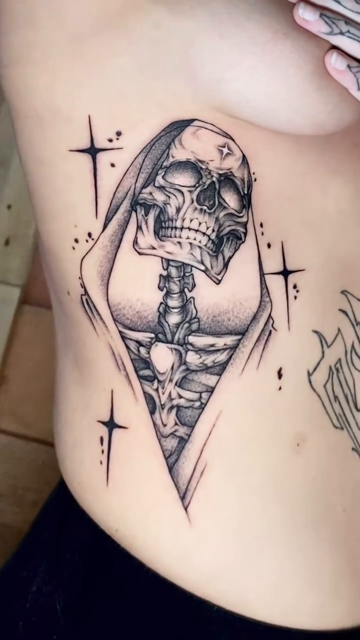 Grim reaper skeleton dark realism tattoo by IVY