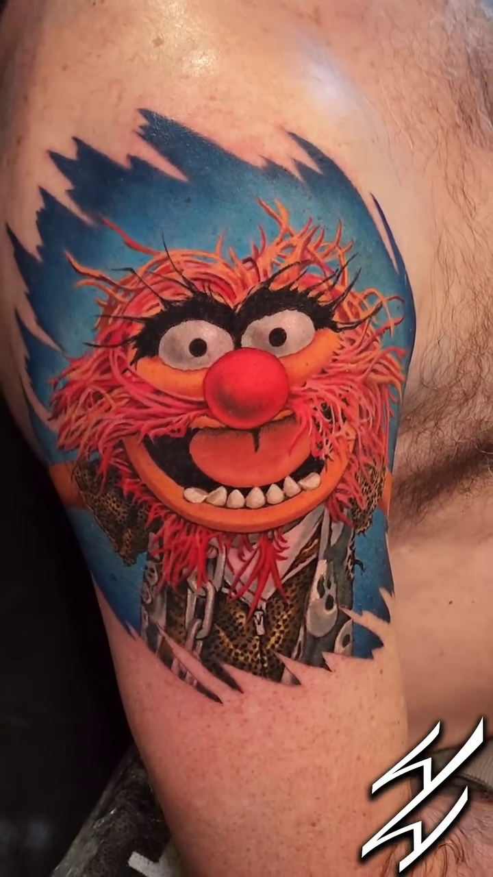 Animal from The Muppets realism tattoo by Walt Watts, Salt Lake City, Utah