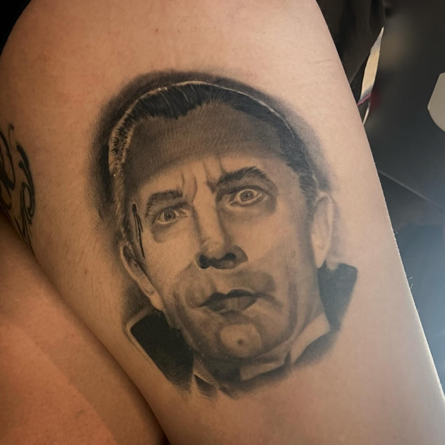 Nicolas Cage realism tattoo on the forearm by Amber