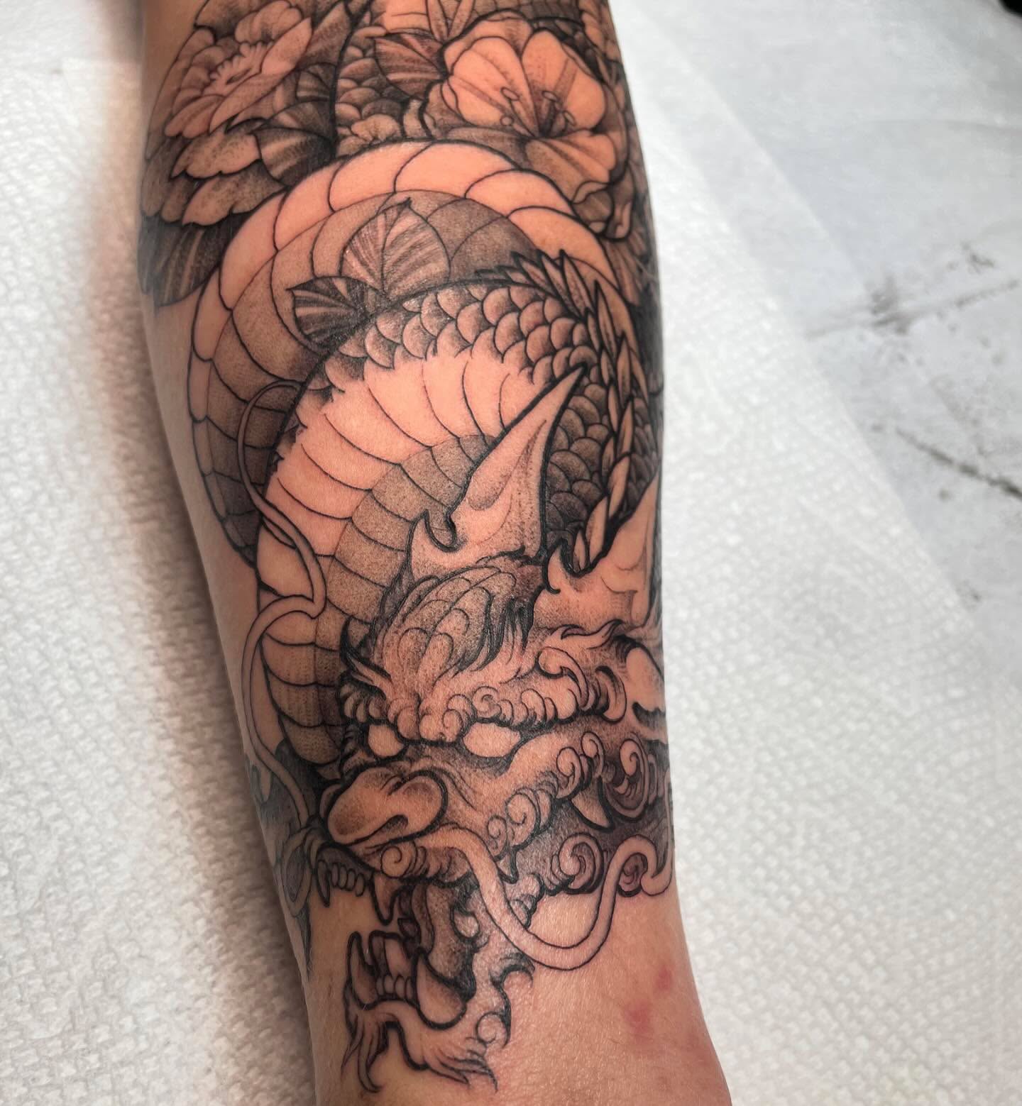 Dragon japanese irezumi tattoo on the forearm by Tayler Beetison