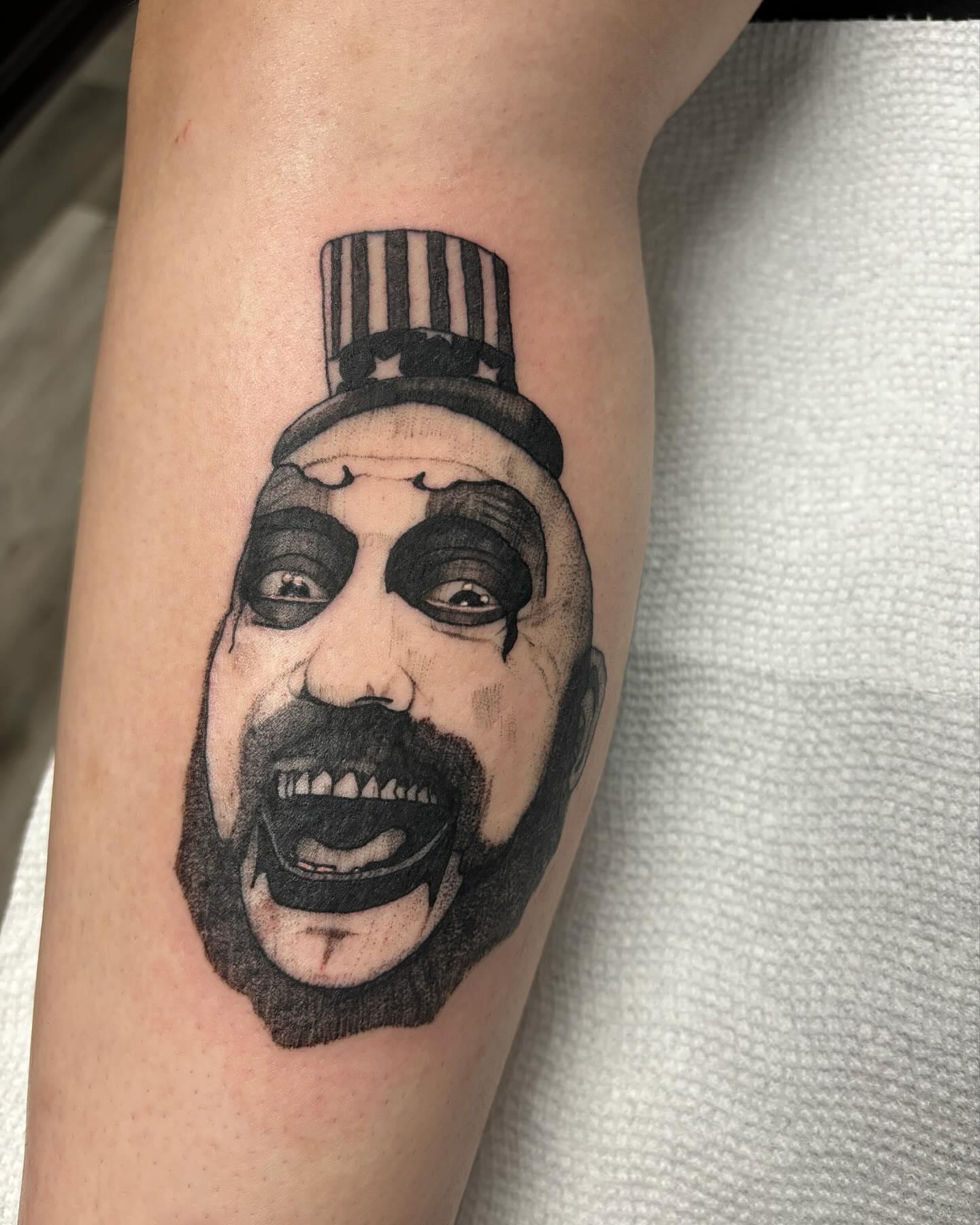 Man with top hat black and grey tattoo on the forearm by kylie