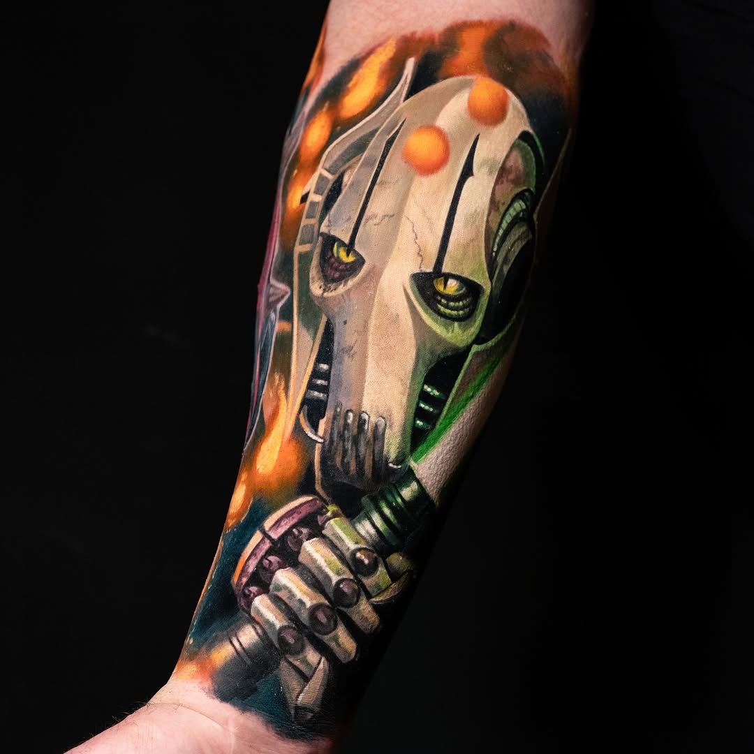 General Grievous from Star Wars realism tattoo on the forearm by Alonzo Villa Tattoo