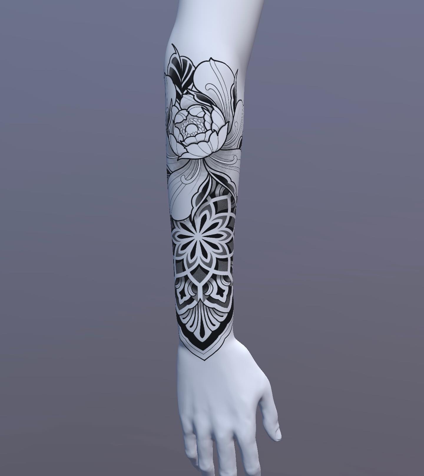 Floral design black and grey tattoo on the forearm by Rose Ulinski