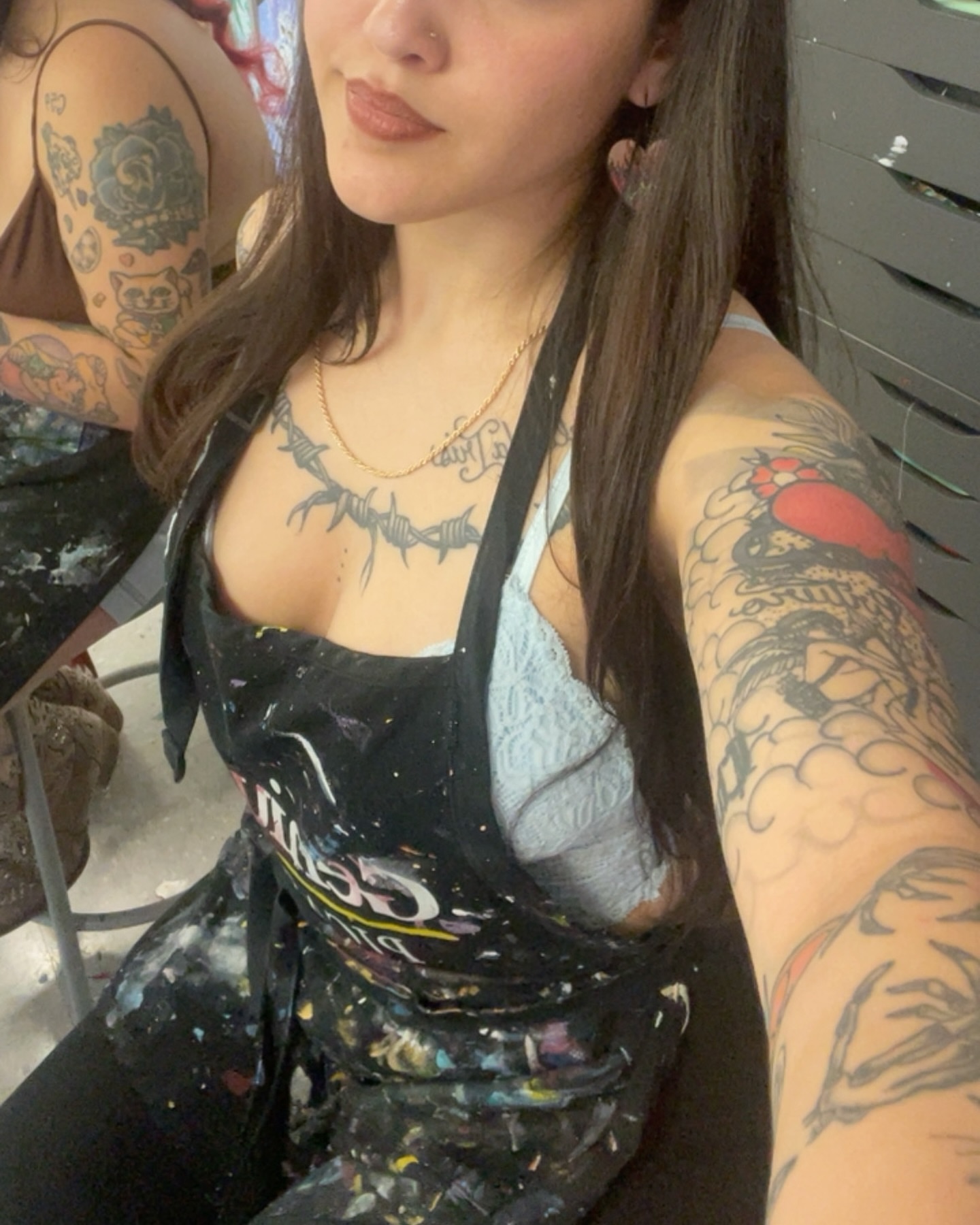Barbed wire American traditional tattoo on the chest by Nyah Ramirez