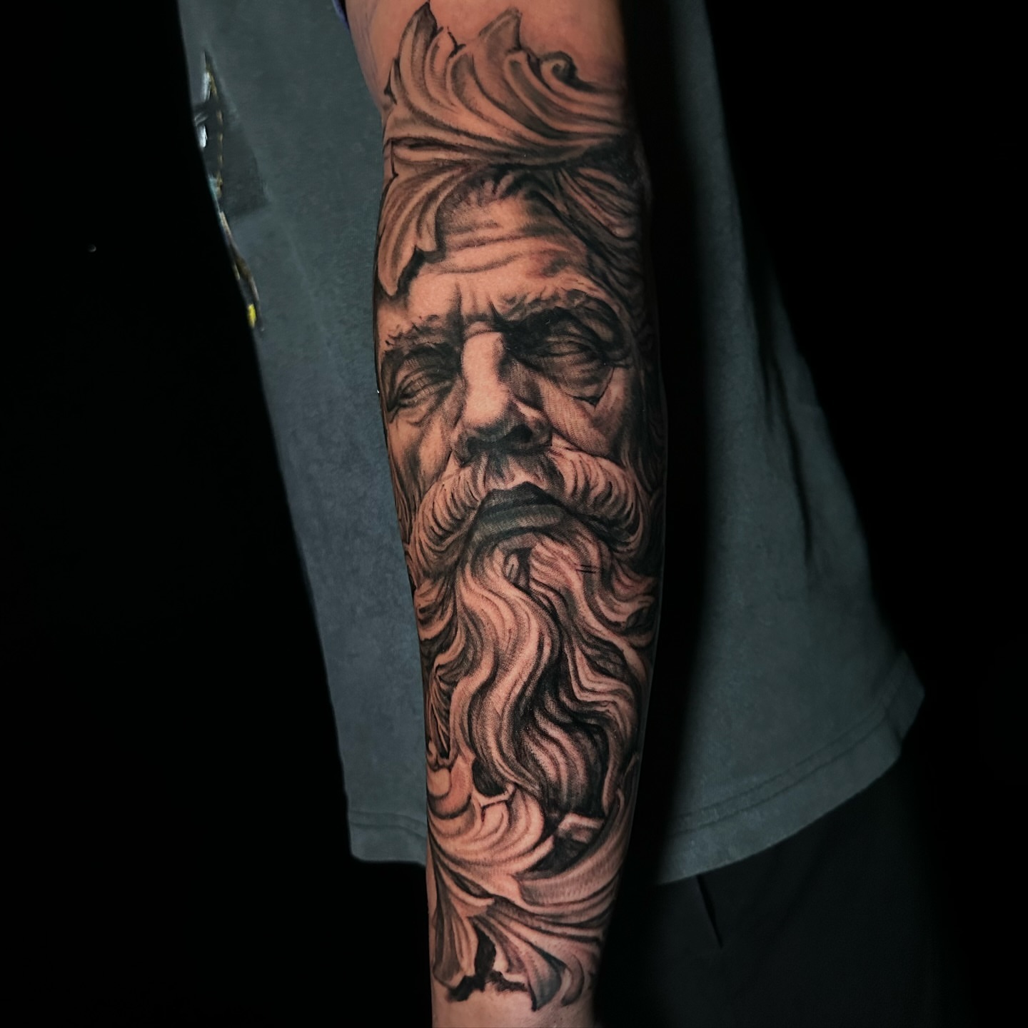 Bearded man realism tattoo on the forearm by Alia