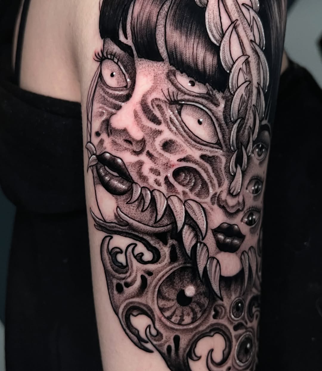 Tattoo by @tyfightertattoos — dark_realism, black_and_grey