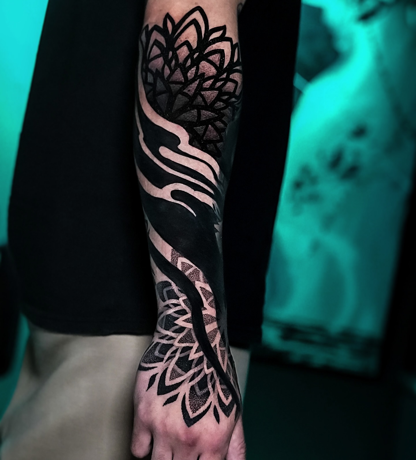Geometric mandala geometric tattoo on the forearm by Luis Gil