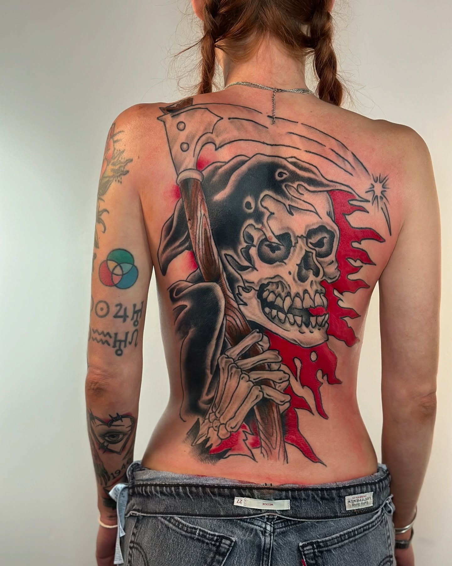 Grim reaper American traditional tattoo on the back by David Steed, Dallas, Texas