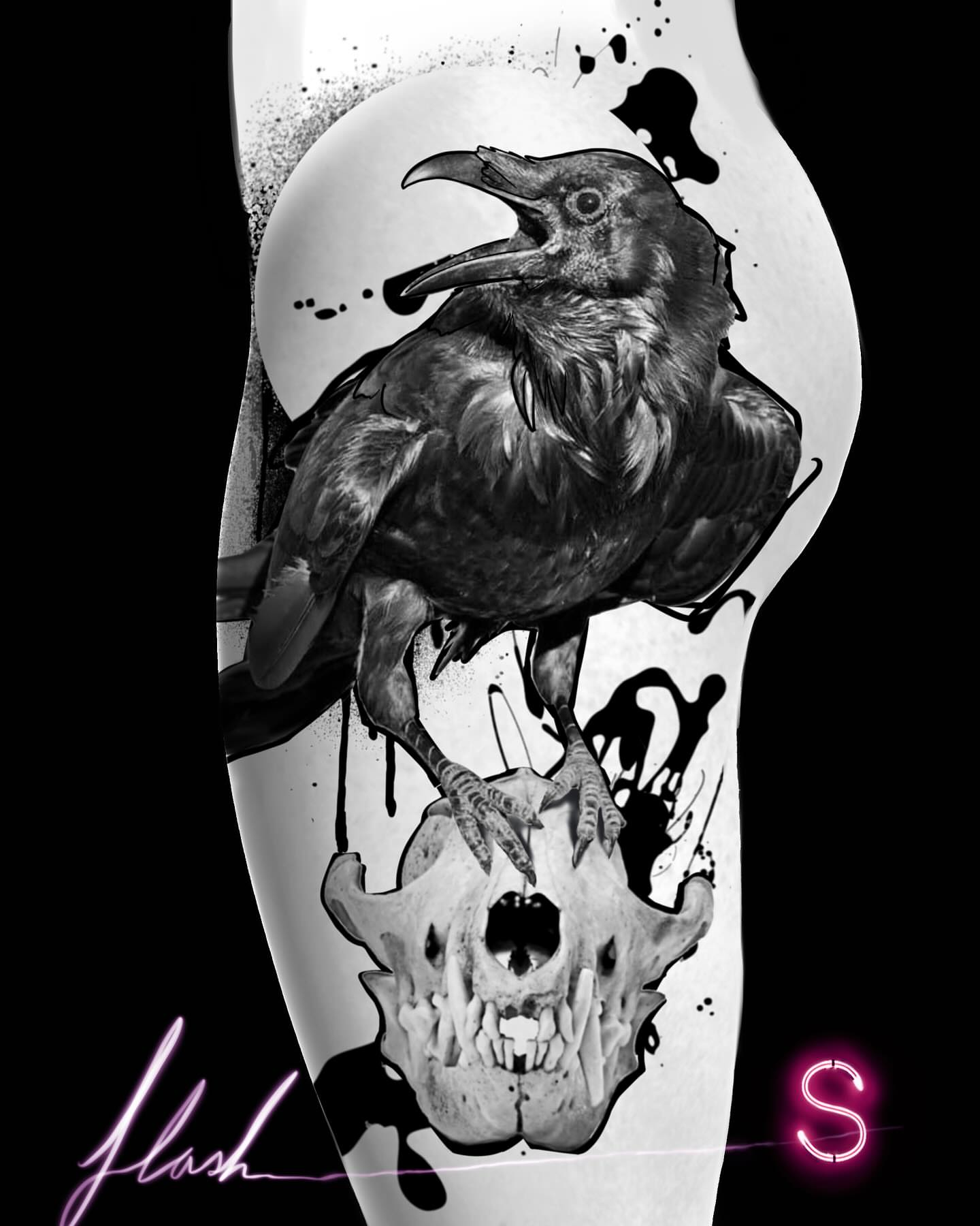 Tattoo by @mrsassy_tattoos — black_and_grey, dark_realism
